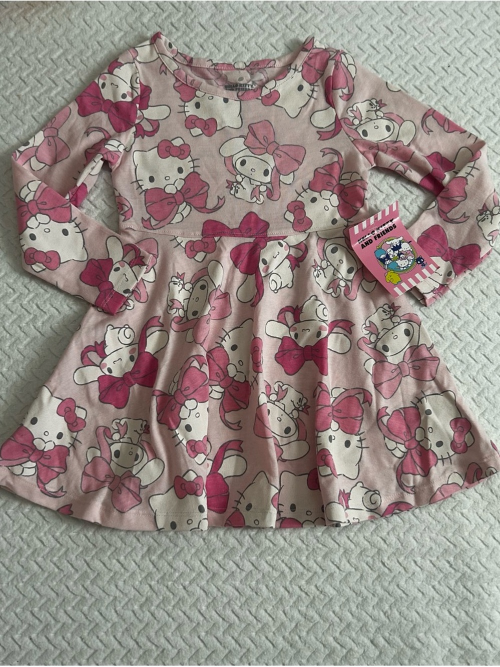 Hello Kitty Pink Bow Print Long Sleeve Casual Dress